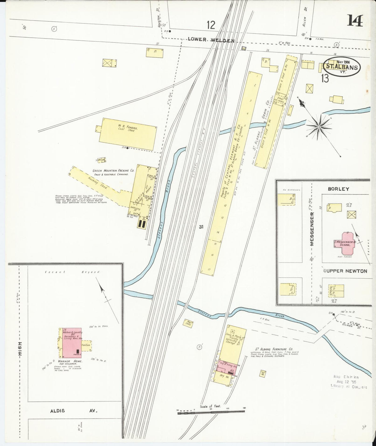Sanborn Fire Insurance Map from Saint Albans, Franklin County, Vermont (1906), Sheet #0014 - Complete Map Set gallery image, historic Sanborn map, vintage wall art, Vermont Vermont