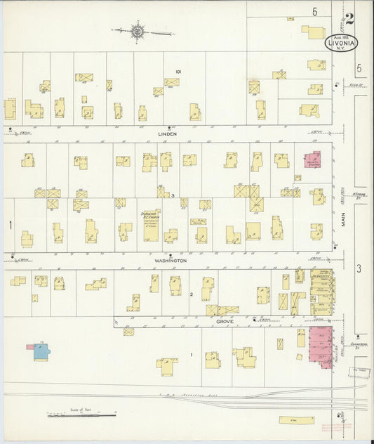 Sanborn Fire Insurance Map from Livonia, Livingston County, New York (1913), Sheet #0002 - Historic Sanborn Fire Insurance Map Print, vintage old map wall art, antique decor, genealogy gift, New York New York map