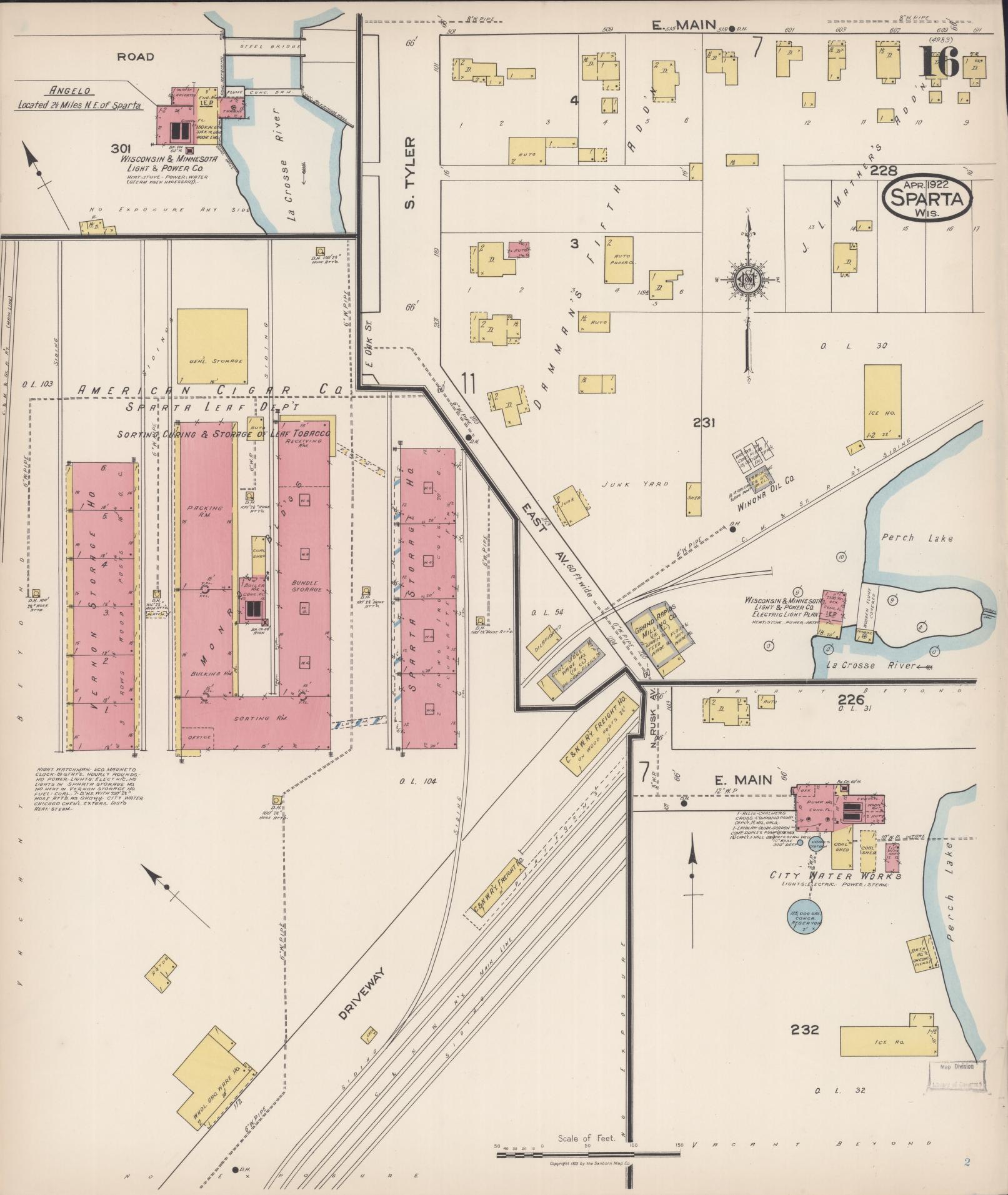 Sanborn Fire Insurance Map from Sparta, Monroe County, Wisconsin (1922), Sheet #0016 - Historic Sanborn Fire Insurance Map Print, vintage old map wall art, antique decor, genealogy gift, Wisconsin Wisconsin map