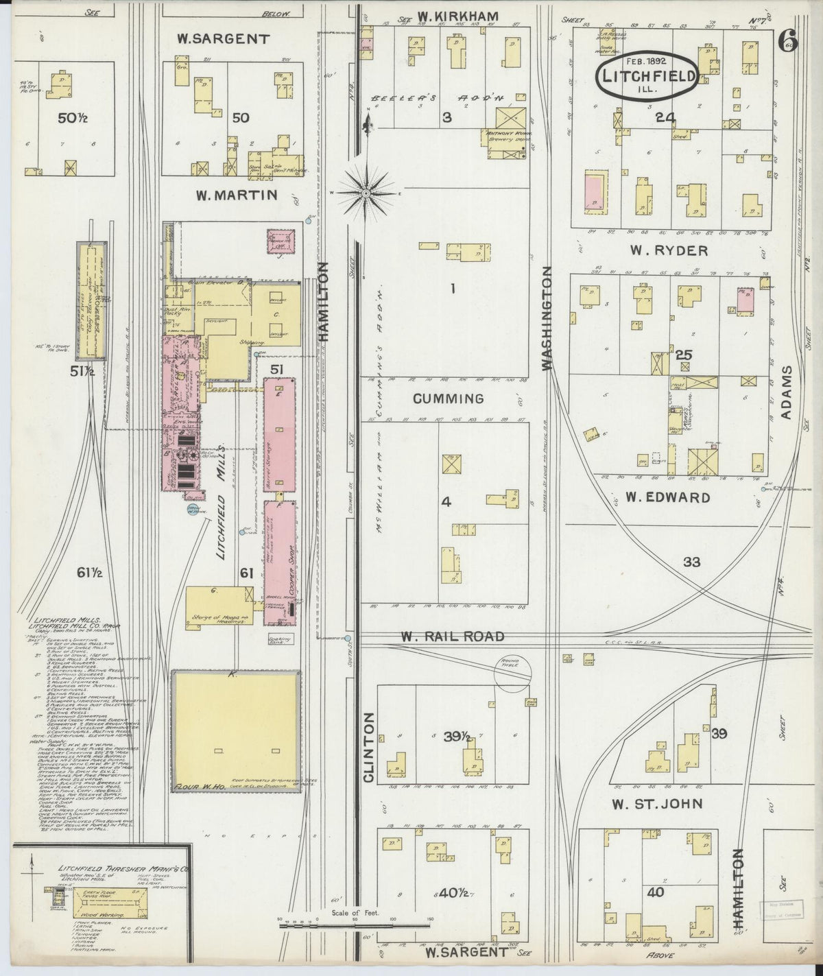 Sanborn Fire Insurance Map from Litchfield, Montgomery County, Illinois (1892), Sheet #0006 - Complete Map Set gallery image, historic Sanborn map, vintage wall art, Illinois Illinois