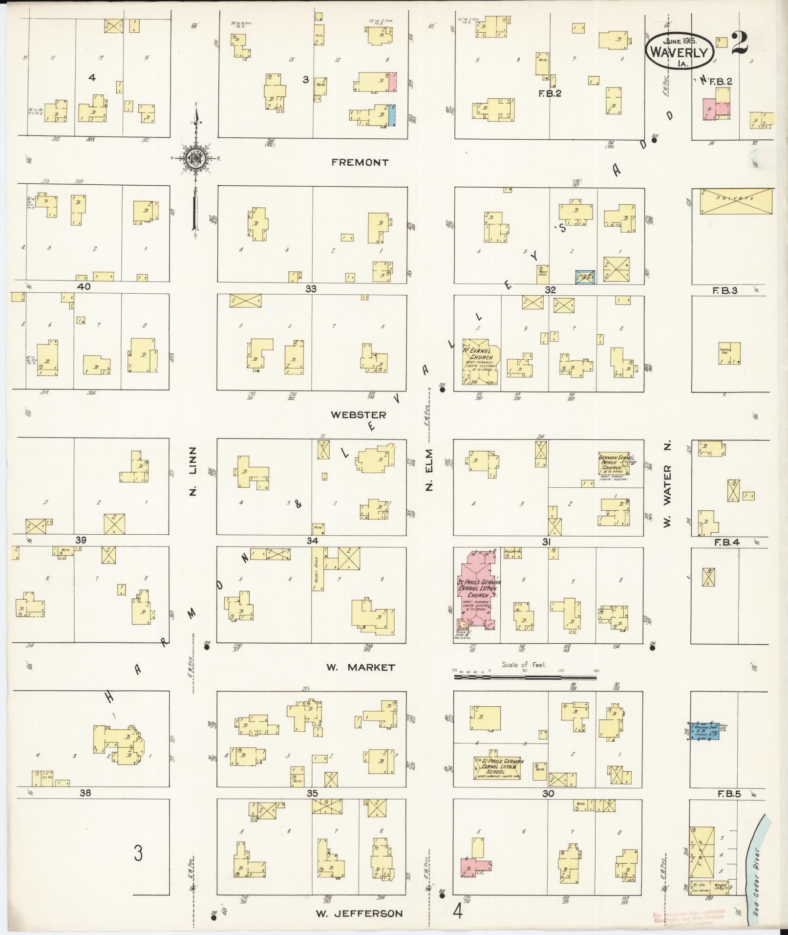 Sanborn Fire Insurance Map from Waverly, Bremer County, Iowa (1915), Sheet #0002 - Historic Sanborn Fire Insurance Map Print