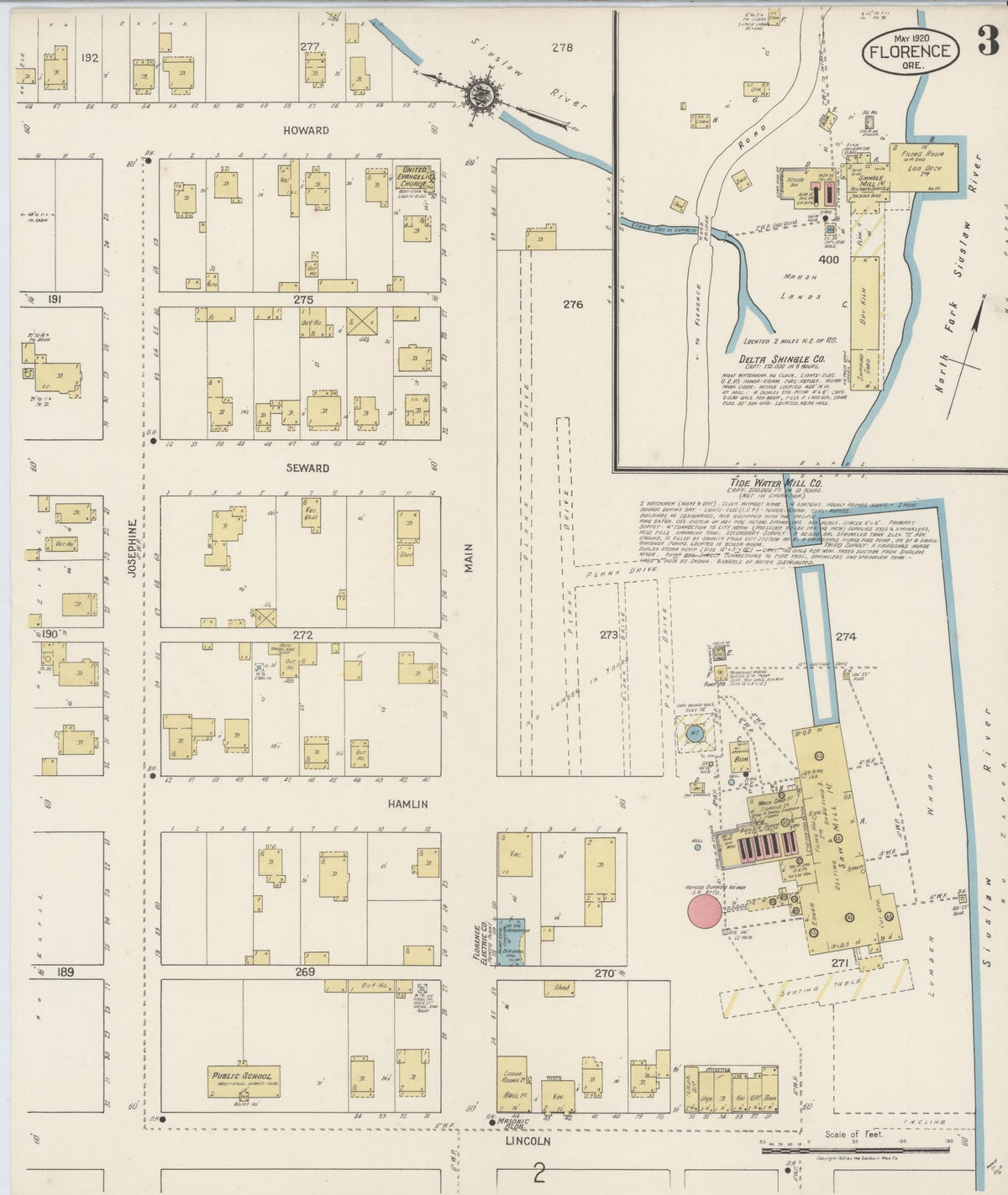 Sanborn Fire Insurance Map from Florence, Lane County, Oregon (1920), Sheet #0003 - Historic Sanborn Fire Insurance Map Print, vintage old map wall art, antique decor, genealogy gift, Oregon Oregon map