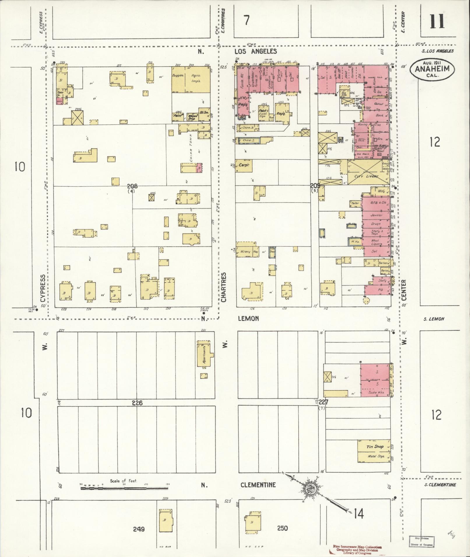 Sanborn Fire Insurance Map from Anaheim, Orange County, California (1911), Sheet #0011 - Historic Sanborn Fire Insurance Map Print, vintage old map wall art, antique decor, genealogy gift, California California map
