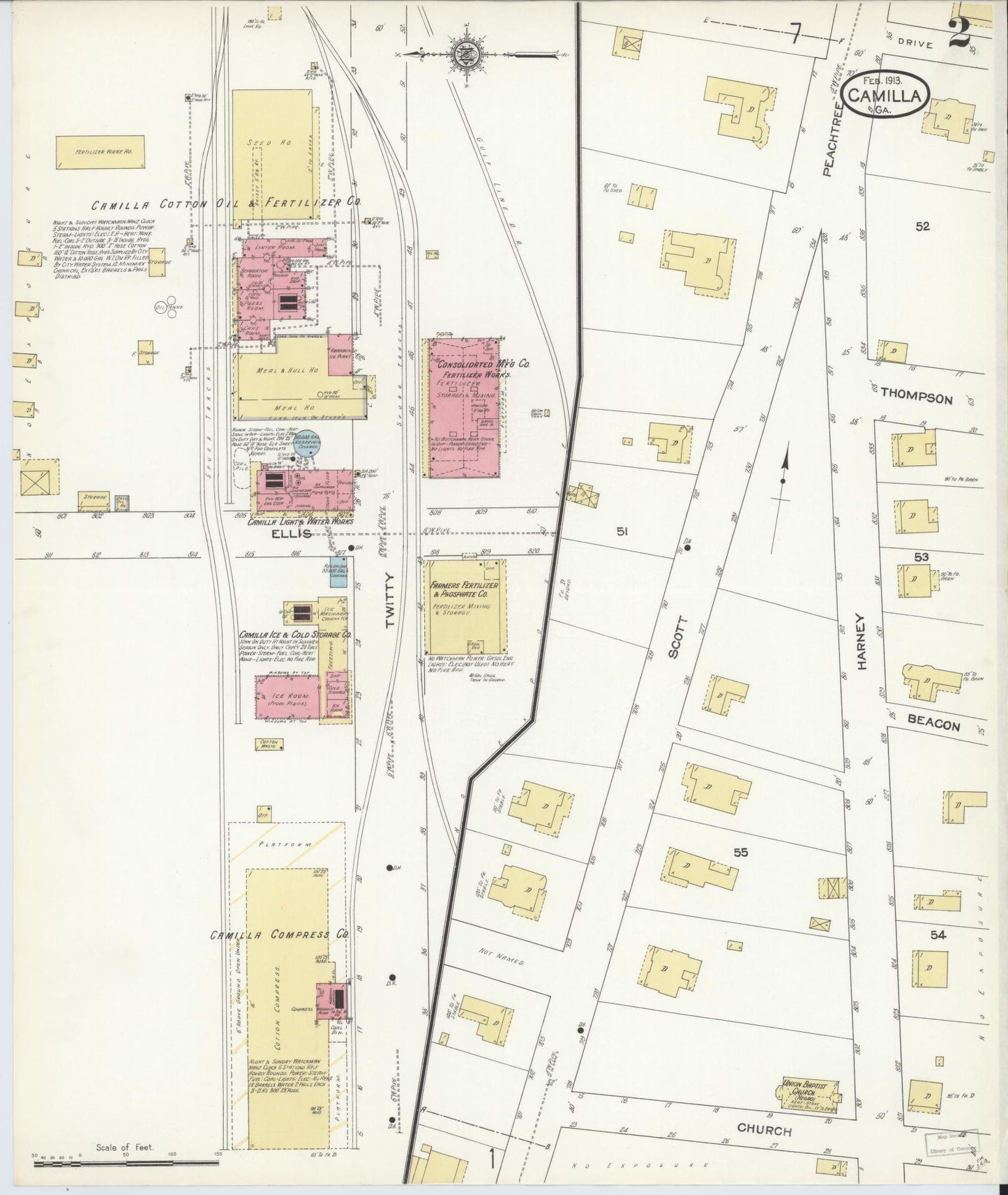 Sanborn Fire Insurance Map from Camilla, Mitchell County, Georgia (1913), Sheet #0002 - Complete Map Set gallery image, historic Sanborn map, vintage wall art, Georgia Georgia