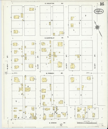 Sanborn Fire Insurance Map from Temple, Bell County, Texas (1910), Sheet #0016 - Complete Map Set gallery image, historic Sanborn map, vintage wall art, Texas Texas
