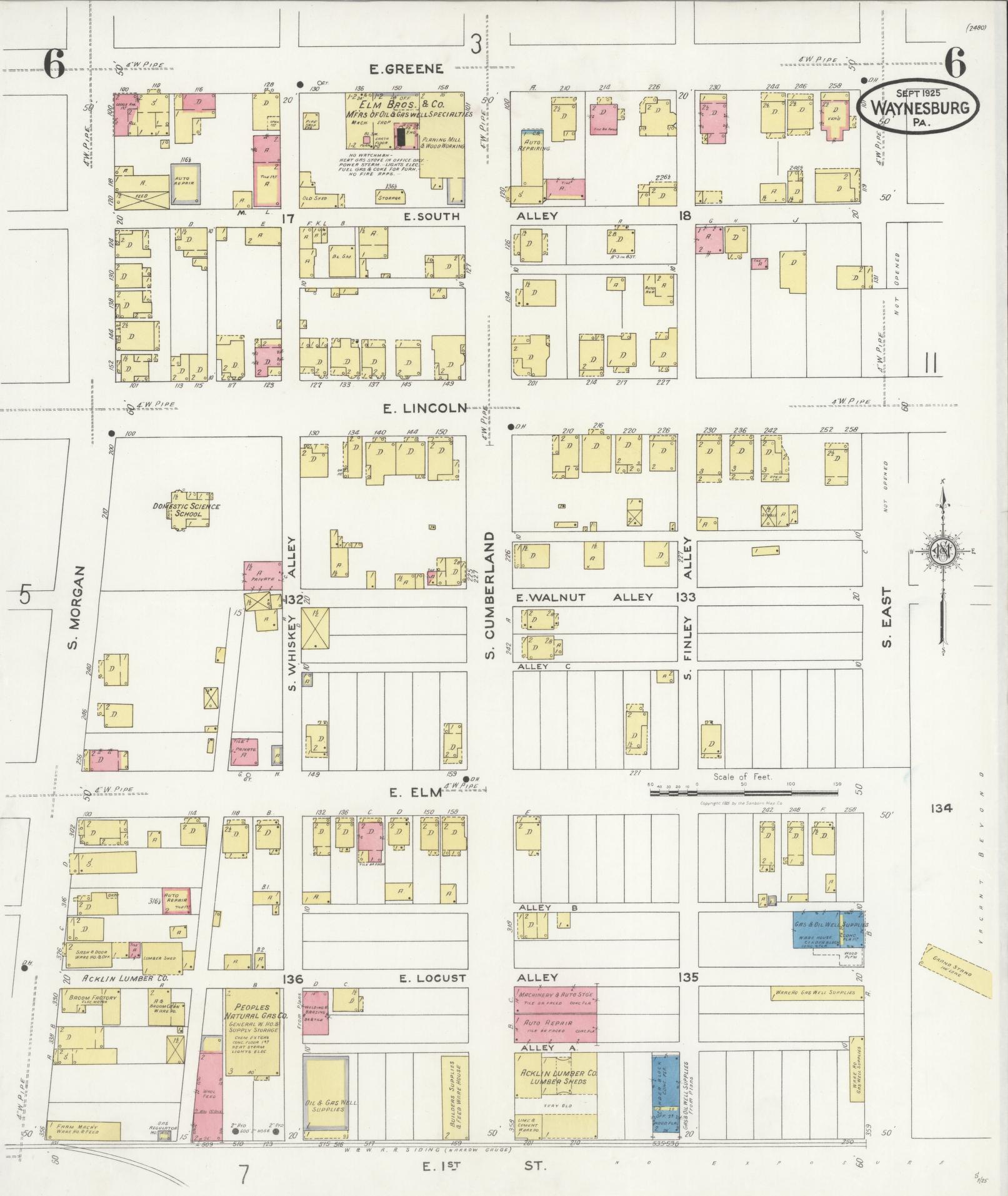 Sanborn Fire Insurance Map from Waynesburg, Greene County, Pennsylvania (1925), Sheet #0006 - Complete Map Set gallery image, historic Sanborn map, vintage wall art, Pennsylvania Pennsylvania