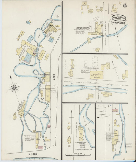Sanborn Fire Insurance Map from Winsted, Litchfield County, Connecticut (1887), Sheet #0006 - Historic Sanborn Fire Insurance Map Print, vintage old map wall art, antique decor, genealogy gift, Connecticut Connecticut map