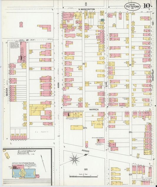 Sanborn Fire Insurance Map from Pottstown, Montgomery County, Pennsylvania (1902), Sheet #0010 - Historic Sanborn Fire Insurance Map Print, vintage old map wall art, antique decor, genealogy gift, Pennsylvania Pennsylvania map