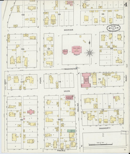 Sanborn Fire Insurance Map from Macon, Macon County, Missouri (1895), Sheet #0004 - Historic Sanborn Fire Insurance Map Print, vintage old map wall art, antique decor, genealogy gift, Missouri Missouri map