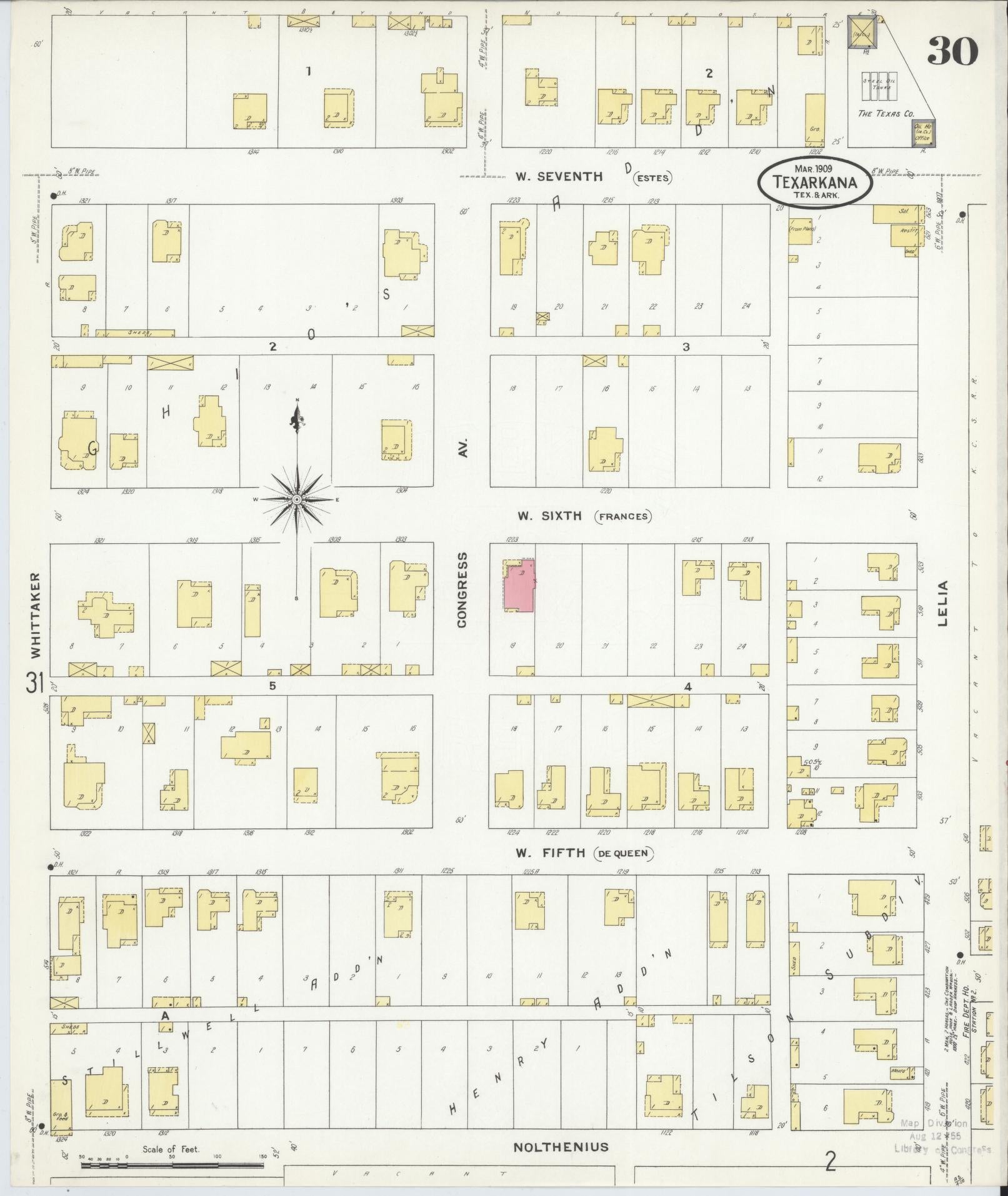Sanborn Fire Insurance Map from Texarkana, Bowie County, Texas (1909), Sheet #0030 - Complete Map Set gallery image, historic Sanborn map, vintage wall art, Texas Texas