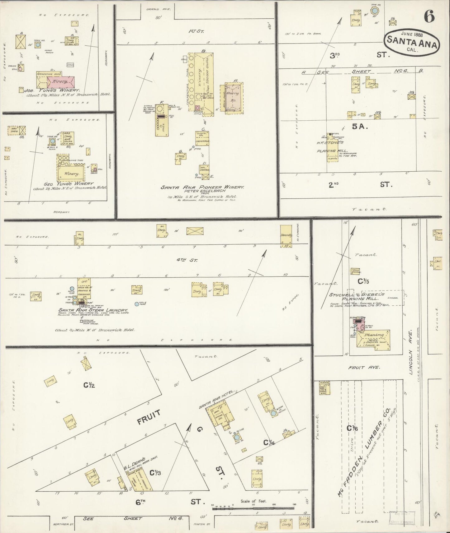 Sanborn Fire Insurance Map from Santa Ana, Orange County, California (1888), Sheet #0006 - Complete Map Set gallery image, historic Sanborn map, vintage wall art, California California