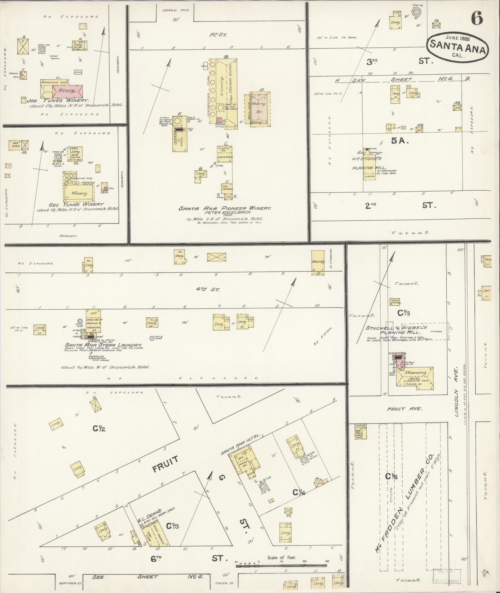 Sanborn Fire Insurance Map from Santa Ana, Orange County, California (1888), Sheet #0006 - Complete Map Set gallery image, historic Sanborn map, vintage wall art, California California