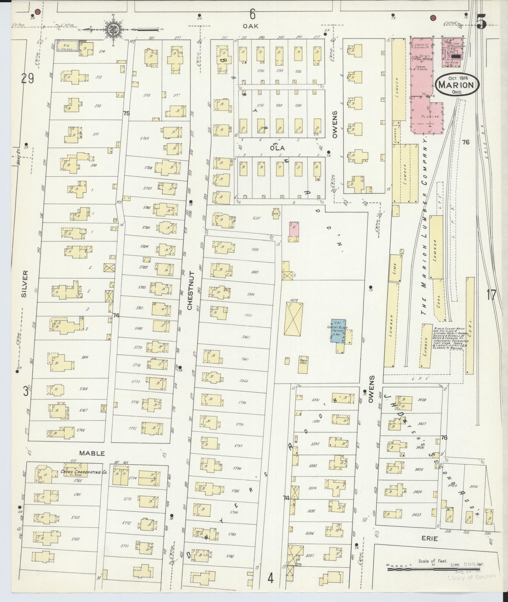 Sanborn Fire Insurance Map from Marion, Marion County, Ohio (1914), Sheet #0005 - Historic Sanborn Fire Insurance Map Print, vintage old map wall art, antique decor, genealogy gift, Ohio Ohio map