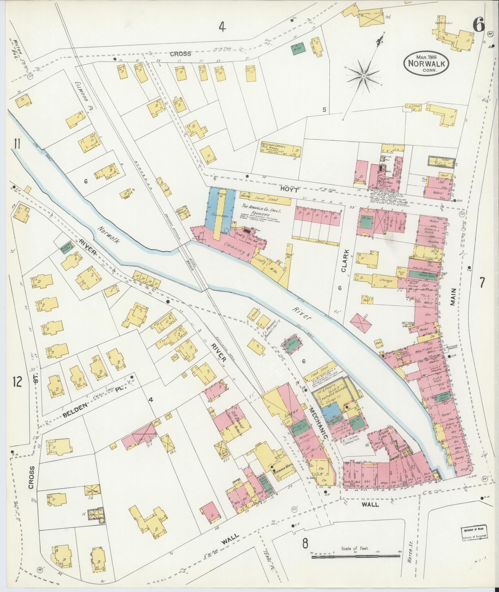Sanborn Fire Insurance Map from Norwalk, Fairfield County, Connecticut (1906), Sheet #0006 - Complete Map Set gallery image, historic Sanborn map, vintage wall art, Connecticut Connecticut