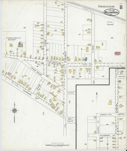 Sanborn Fire Insurance Map from Williamsburg, Independent Cities, Virginia (1921), Sheet #0008 - Complete Map Set gallery image, historic Sanborn map, vintage wall art, Virginia Virginia