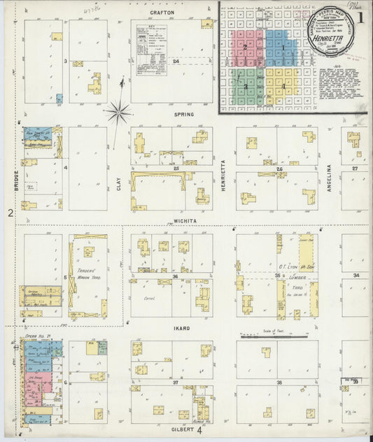 Sanborn Fire Insurance Map from Henrietta, Clay County, Texas (1896), Sheet #0001 - Historic Sanborn Fire Insurance Map Print, vintage old map wall art, antique decor, genealogy gift, Texas Texas map