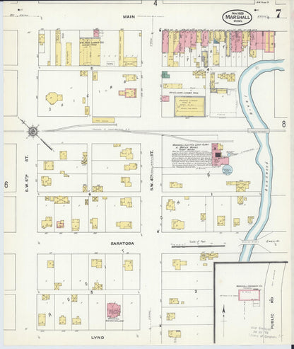 Sanborn Fire Insurance Map from Marshall, Lyon County, Minnesota (1909), Sheet #0007 - Complete Map Set gallery image, historic Sanborn map, vintage wall art, Minnesota Minnesota