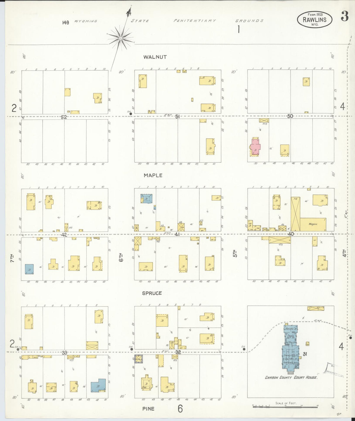 Sanborn Fire Insurance Map from Rawlins, Carbon County, Wyoming (1903), Sheet #0003 - Complete Map Set gallery image, historic Sanborn map, vintage wall art, Wyoming Wyoming