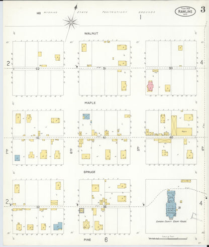 Sanborn Fire Insurance Map from Rawlins, Carbon County, Wyoming (1903), Sheet #0003 - Complete Map Set gallery image, historic Sanborn map, vintage wall art, Wyoming Wyoming