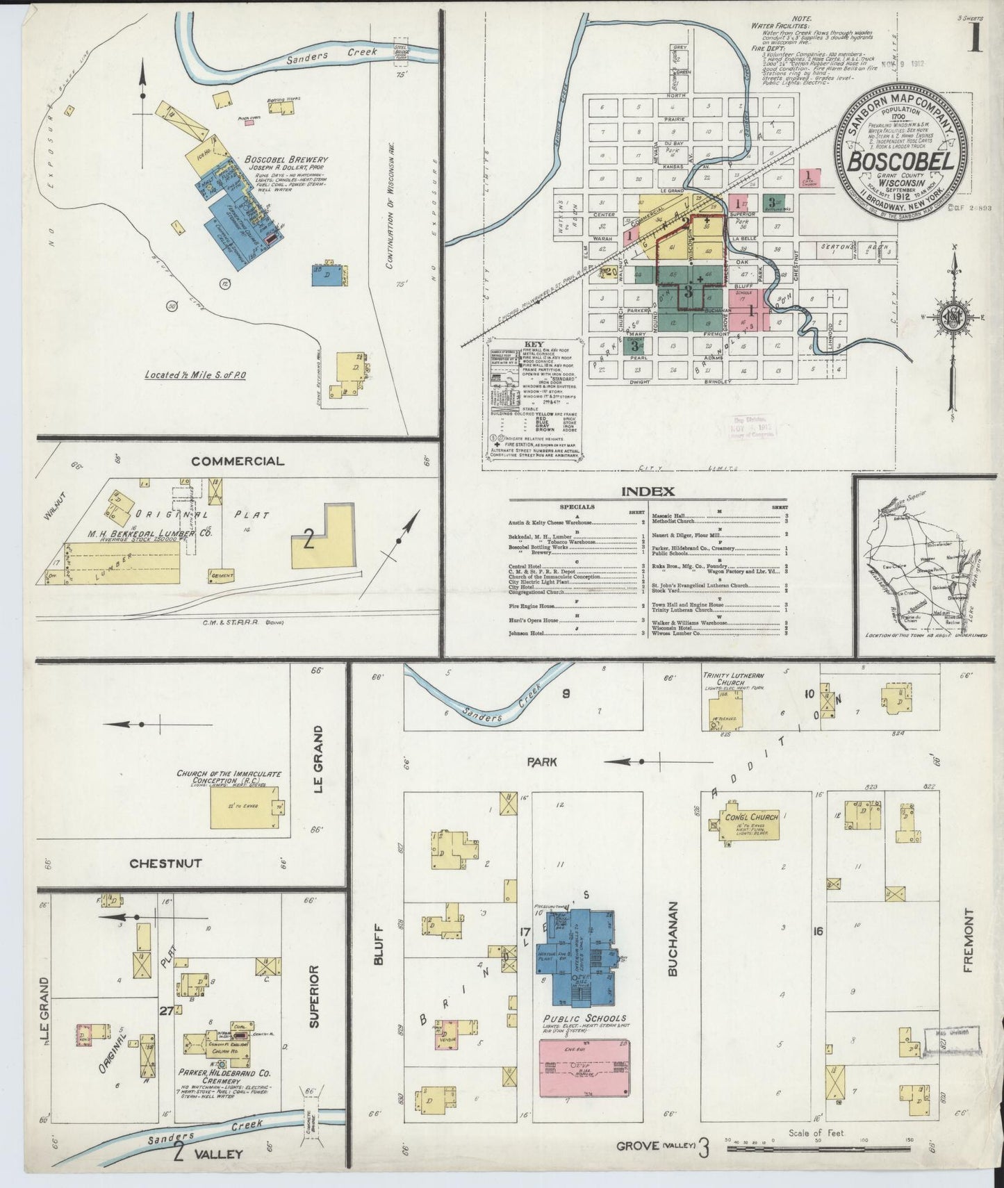 Sanborn Fire Insurance Map from Boscobel, Grant County, Wisconsin (1912), Sheet #0001 - Complete Map Set gallery image, historic Sanborn map, vintage wall art, Wisconsin Wisconsin