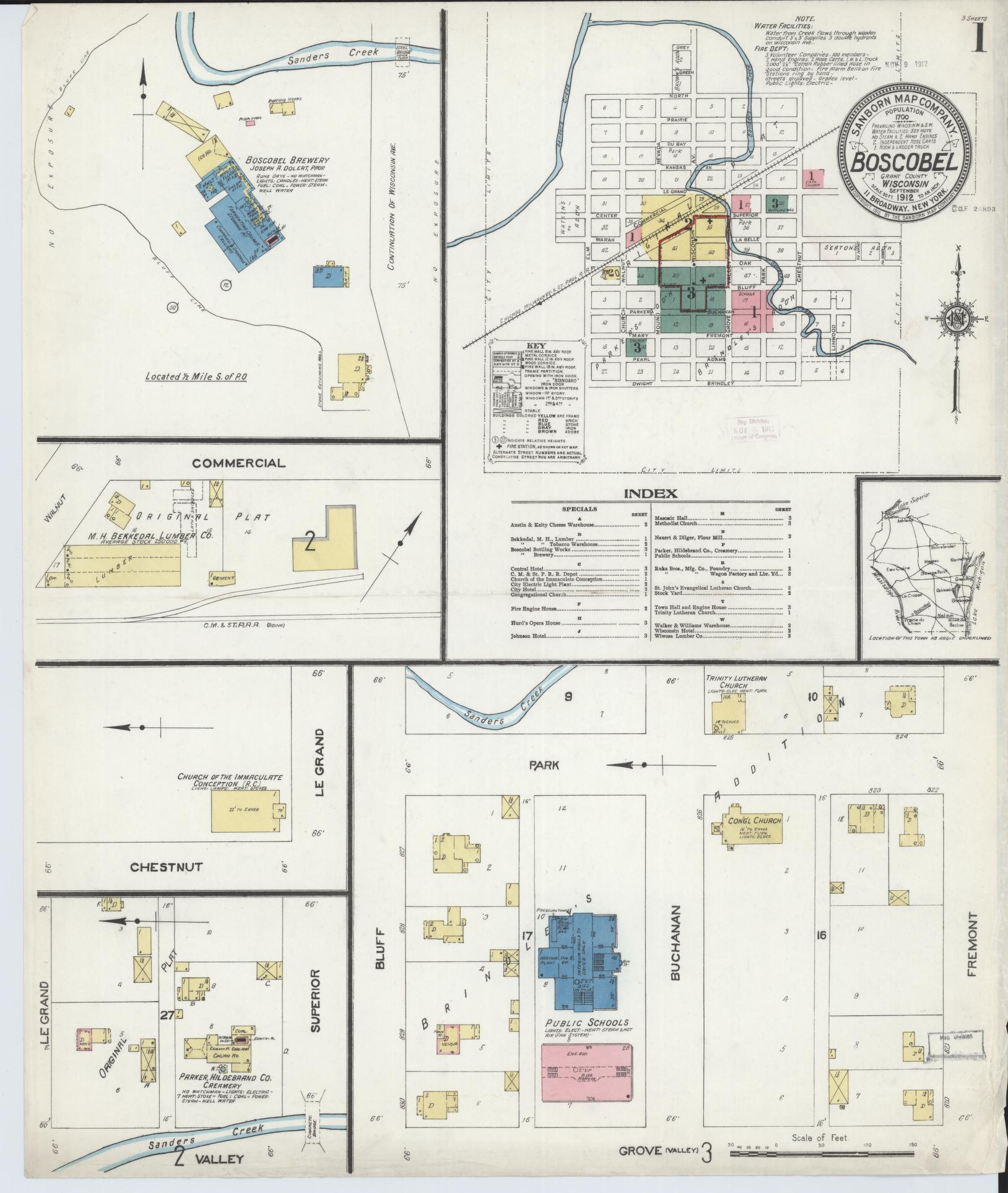 Sanborn Fire Insurance Map from Boscobel, Grant County, Wisconsin (1912), Sheet #0001 - Complete Map Set gallery image, historic Sanborn map, vintage wall art, Wisconsin Wisconsin