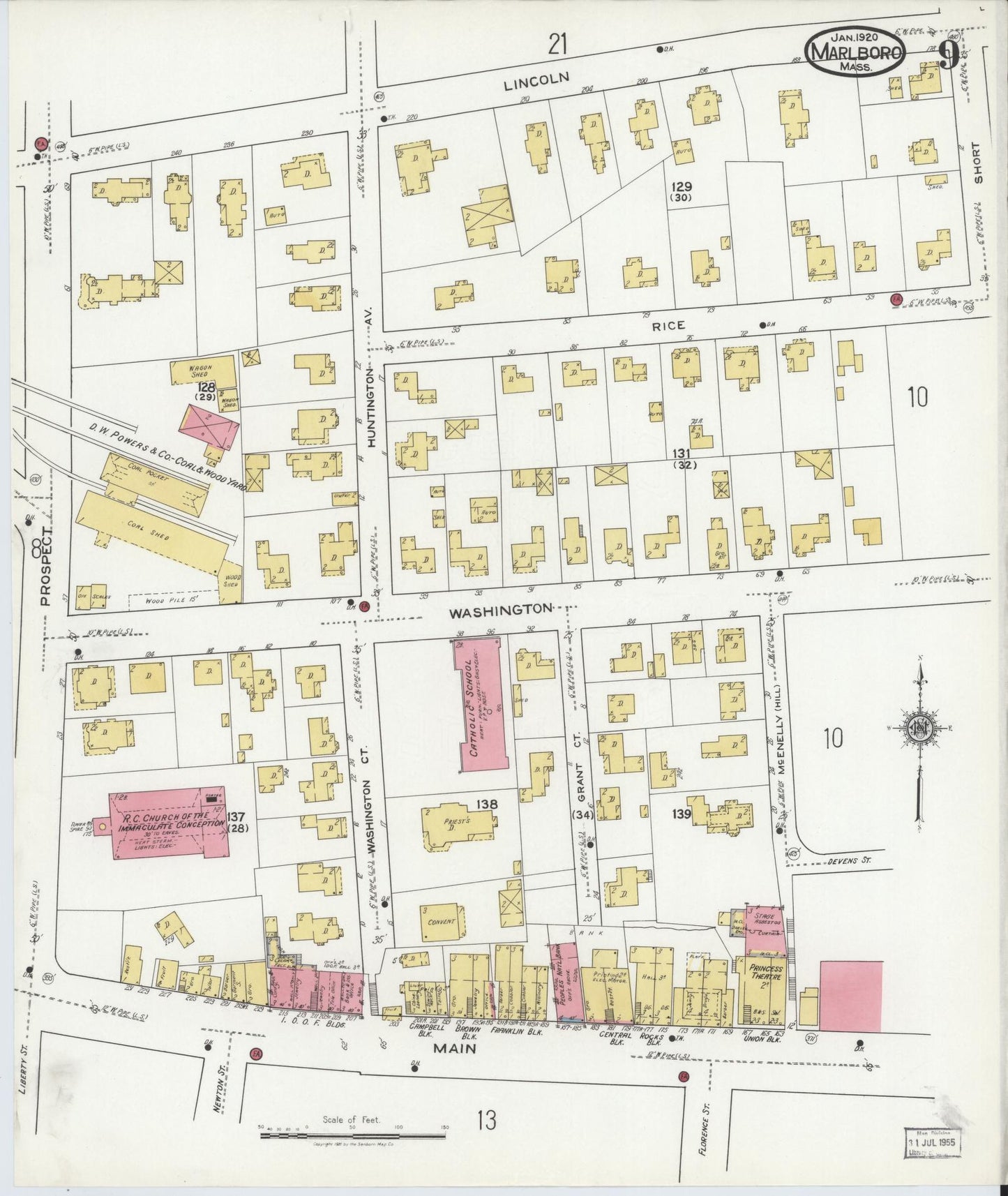Sanborn Fire Insurance Map from Marlborough, Middlesex County, Massachusetts (1920), Sheet #0009 - Complete Map Set gallery image, historic Sanborn map, vintage wall art, Massachusetts Massachusetts