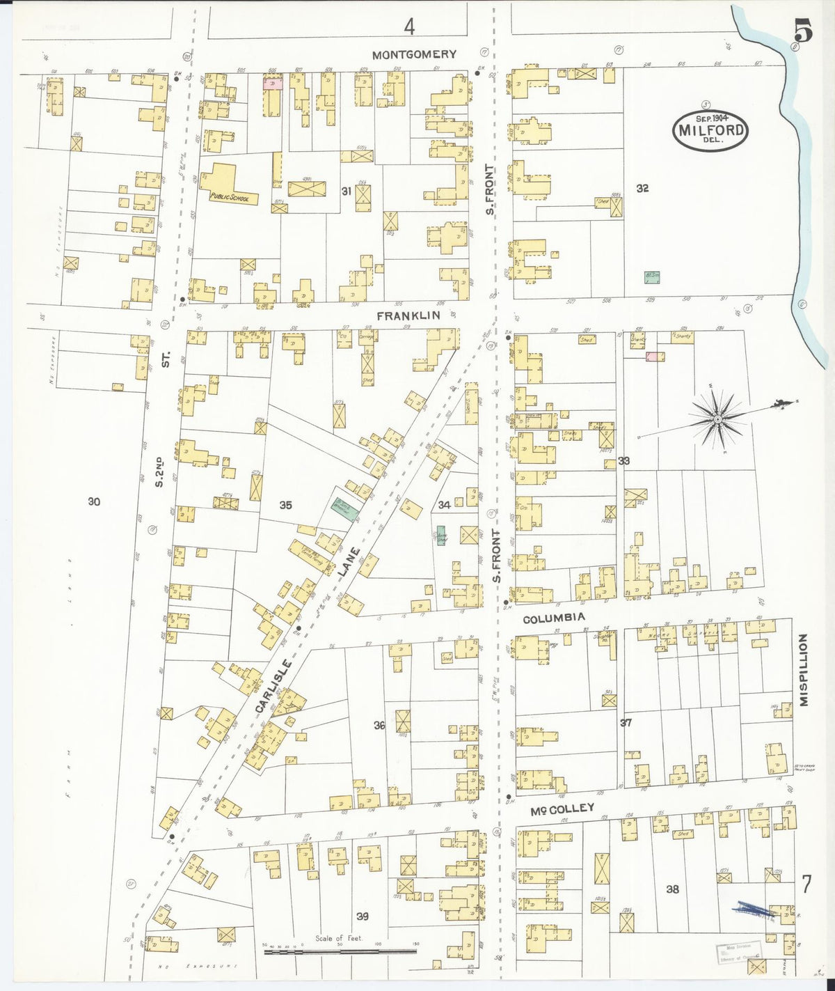 Sanborn Fire Insurance Map from Milford, Kent And Sussex Counties, Delaware (1904), Sheet #0005 - Historic Sanborn Fire Insurance Map Print, vintage old map wall art, antique decor, genealogy gift, Delaware Delaware map