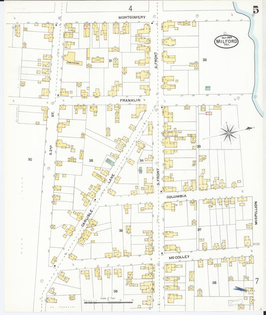 Sanborn Fire Insurance Map from Milford, Kent And Sussex Counties, Delaware (1904), Sheet #0005 - Historic Sanborn Fire Insurance Map Print, vintage old map wall art, antique decor, genealogy gift, Delaware Delaware map