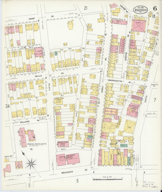 Sanborn Fire Insurance Map from Braddock, Allegheny County, Pennsylvania (1908), Sheet #0006 - Historic Sanborn Fire Insurance Map Print, vintage old map wall art, antique decor, genealogy gift, Pennsylvania Pennsylvania map