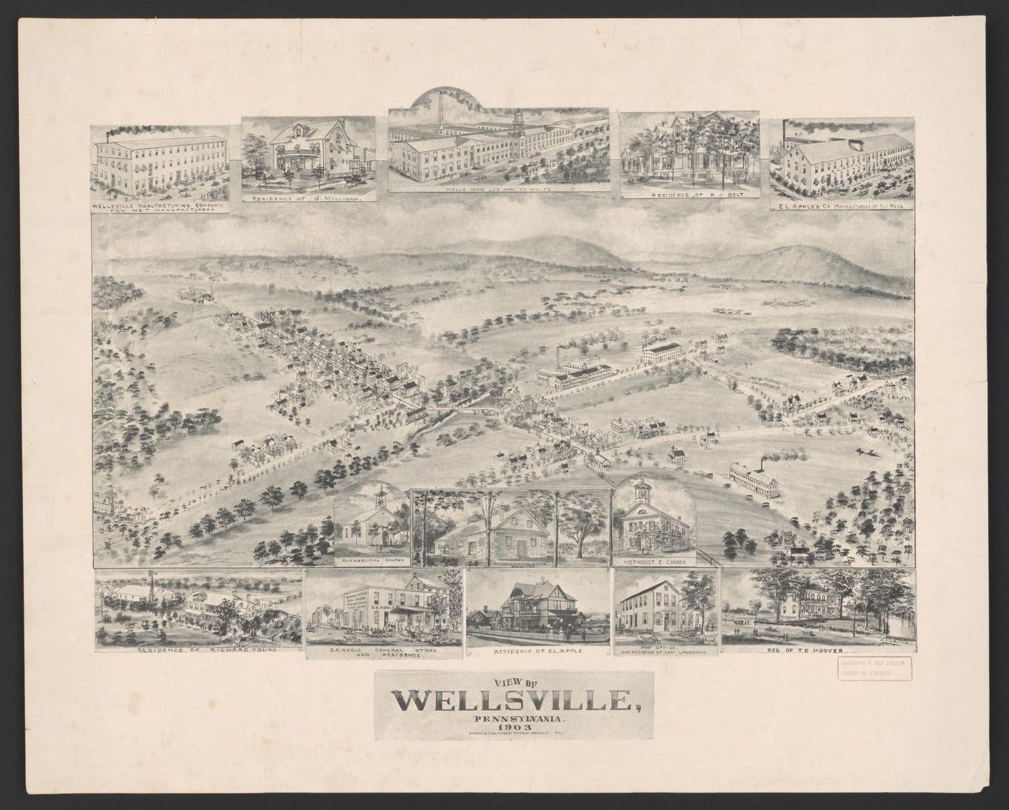 View of Wellsville, Pennsylvania 1903 (1903) – Historic Bird’s-Eye View Panorama Print