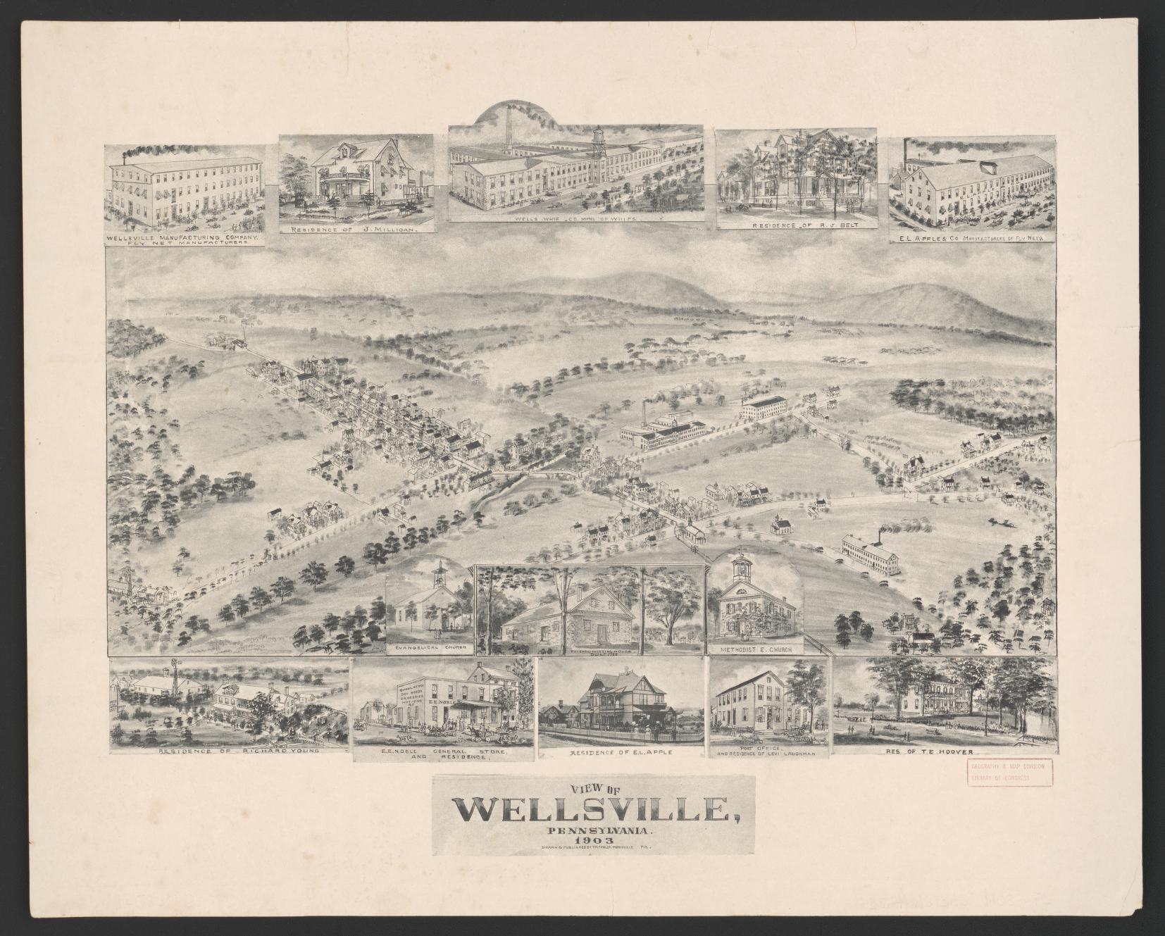 View of Wellsville, Pennsylvania 1903 (1903) – Historic Bird’s-Eye View Panorama Print