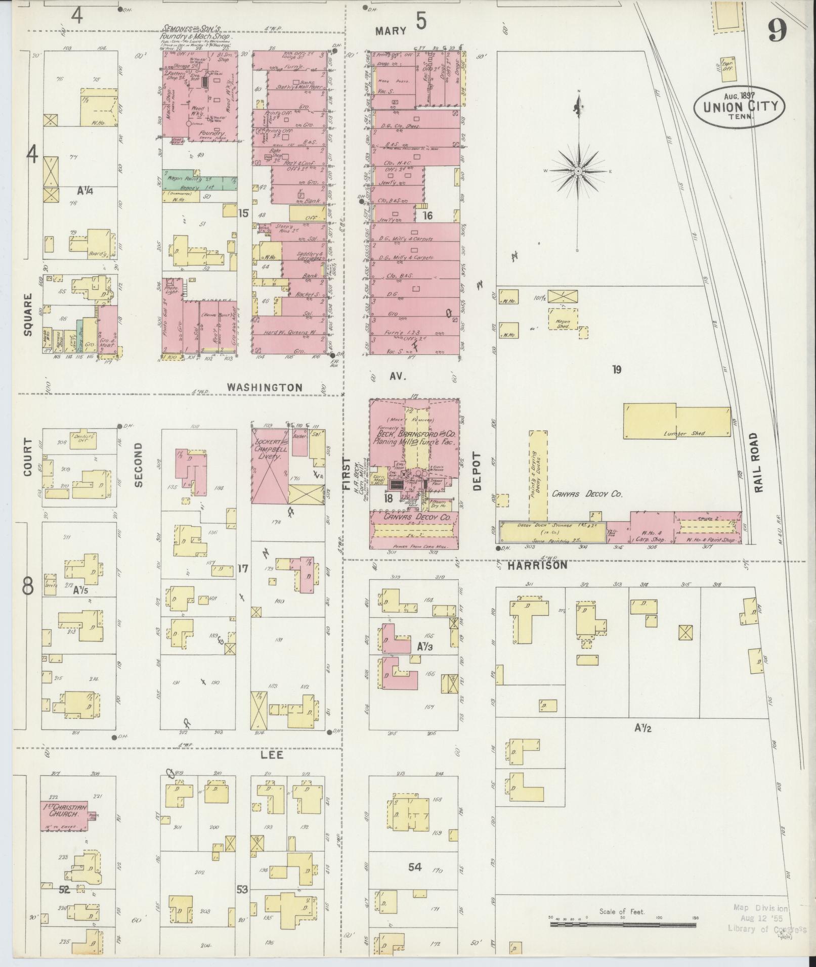 Sanborn Fire Insurance Map from Union City, Obion County, Tennessee (1897), Sheet #0009 - Complete Map Set gallery image, historic Sanborn map, vintage wall art, Tennessee Tennessee