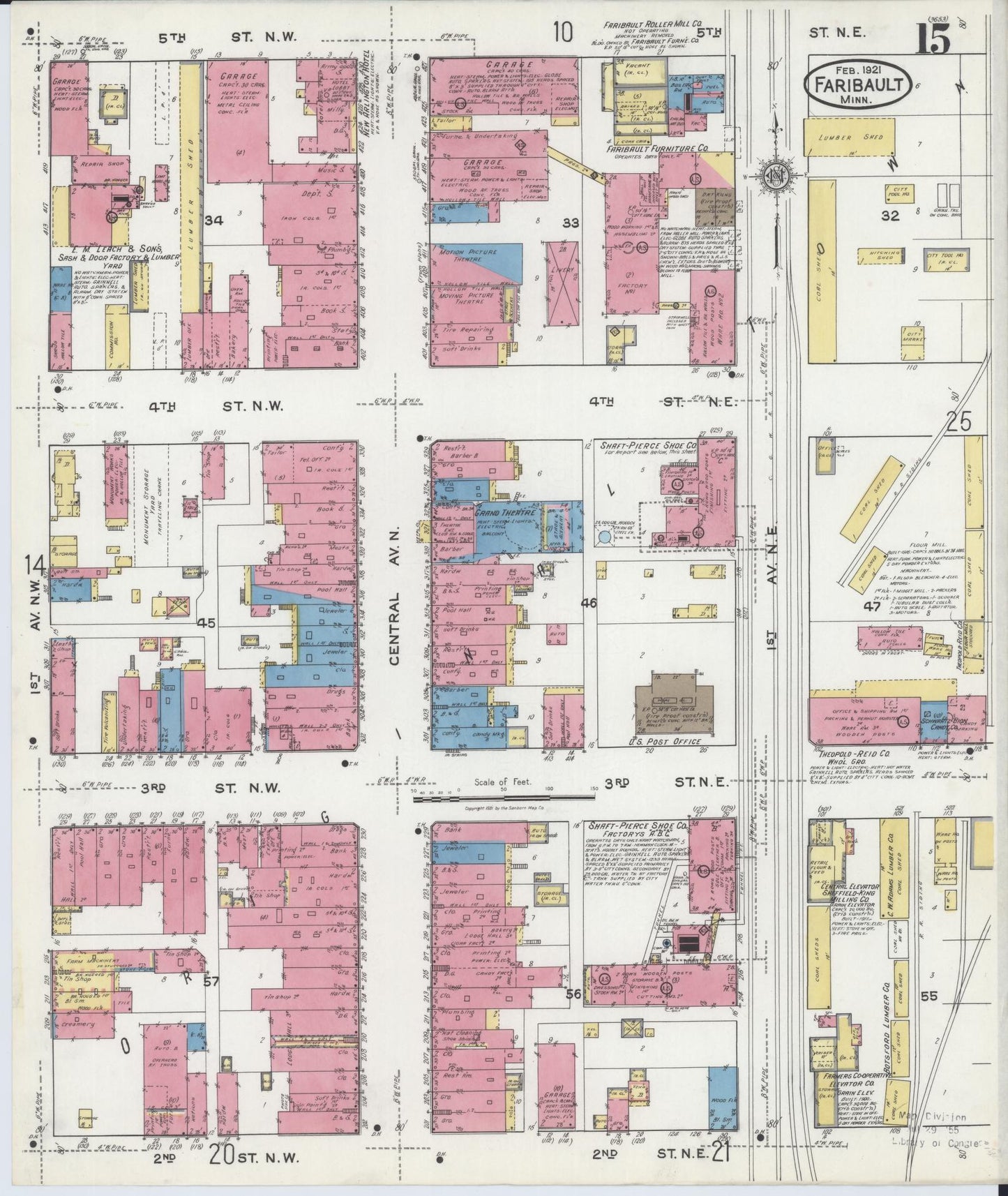 Sanborn Fire Insurance Map from Faribault, Rice County, Minnesota (1921), Sheet #0015 - Historic Sanborn Fire Insurance Map Print, vintage old map wall art, antique decor, genealogy gift, Minnesota Minnesota map