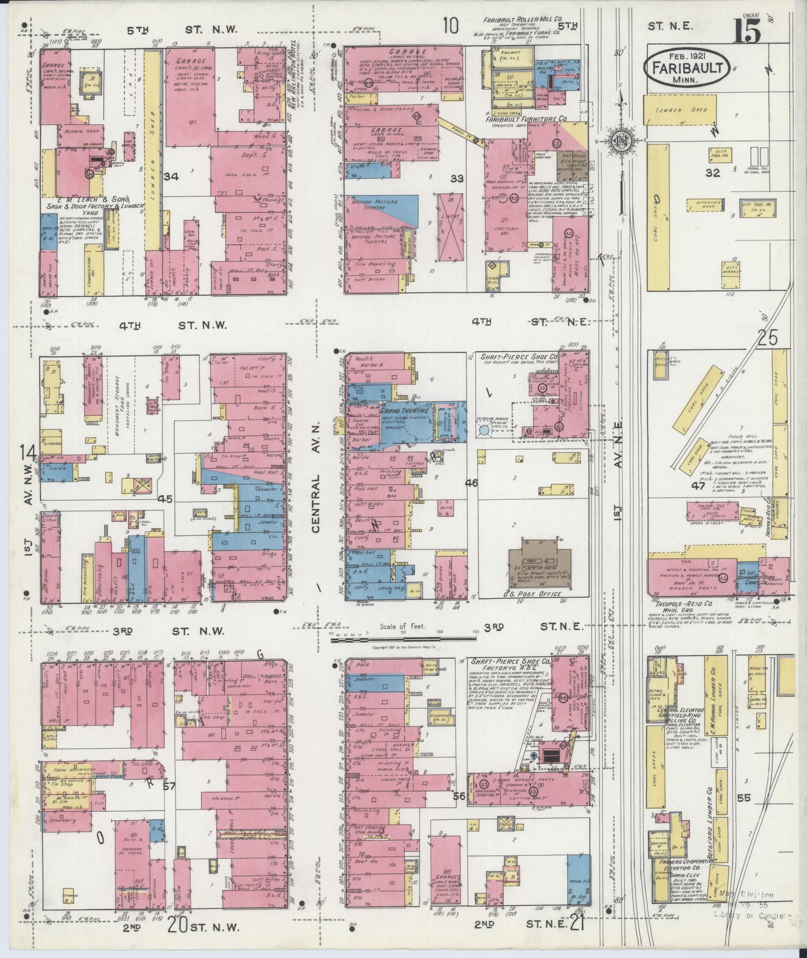 Sanborn Fire Insurance Map from Faribault, Rice County, Minnesota (1921), Sheet #0015 - Historic Sanborn Fire Insurance Map Print, vintage old map wall art, antique decor, genealogy gift, Minnesota Minnesota map