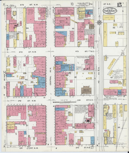 Sanborn Fire Insurance Map from Faribault, Rice County, Minnesota (1921), Sheet #0015 - Historic Sanborn Fire Insurance Map Print, vintage old map wall art, antique decor, genealogy gift, Minnesota Minnesota map