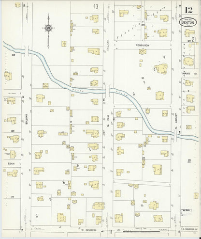 Sanborn Fire Insurance Map from Denton, Denton County, Texas (1912), Sheet #0012 - Complete Map Set gallery image, historic Sanborn map, vintage wall art, Texas Texas