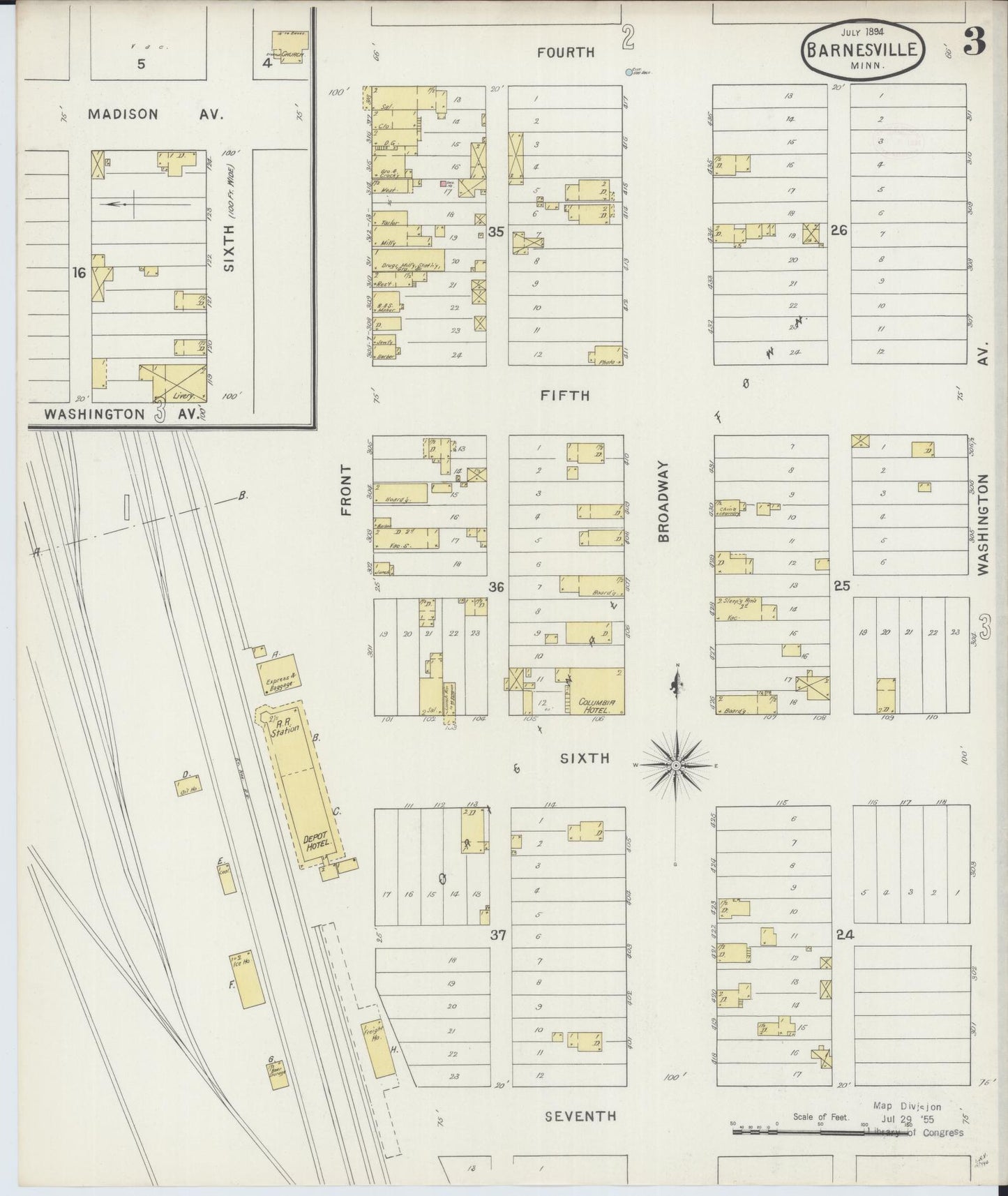 Sanborn Fire Insurance Map from Barnesville, Clay County, Minnesota (1894), Sheet #0003 - Complete Map Set gallery image, historic Sanborn map, vintage wall art, Minnesota Minnesota