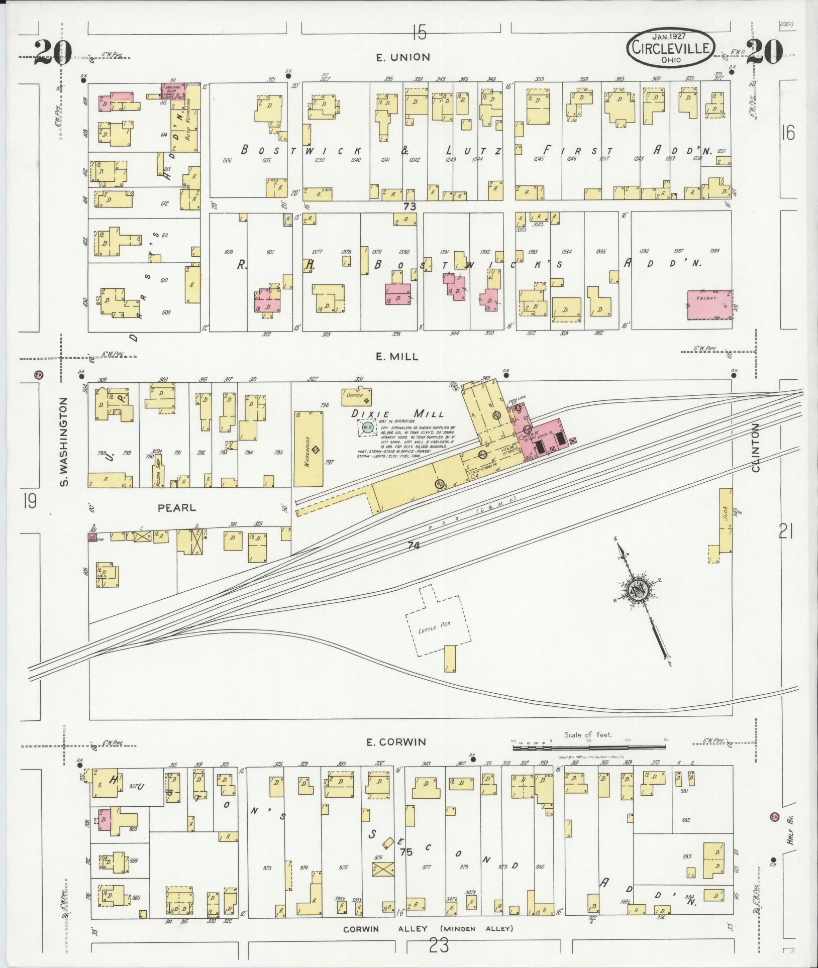 Sanborn Fire Insurance Map from Circleville, Pickaway County, Ohio (1927), Sheet #0020 - Complete Map Set gallery image, historic Sanborn map, vintage wall art, Ohio Ohio