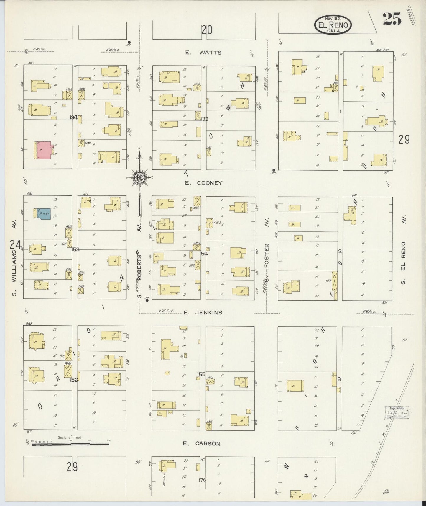 Sanborn Fire Insurance Map from El Reno, Canadian County, Oklahoma (1913), Sheet #0025 - Complete Map Set gallery image, historic Sanborn map, vintage wall art, Oklahoma Oklahoma
