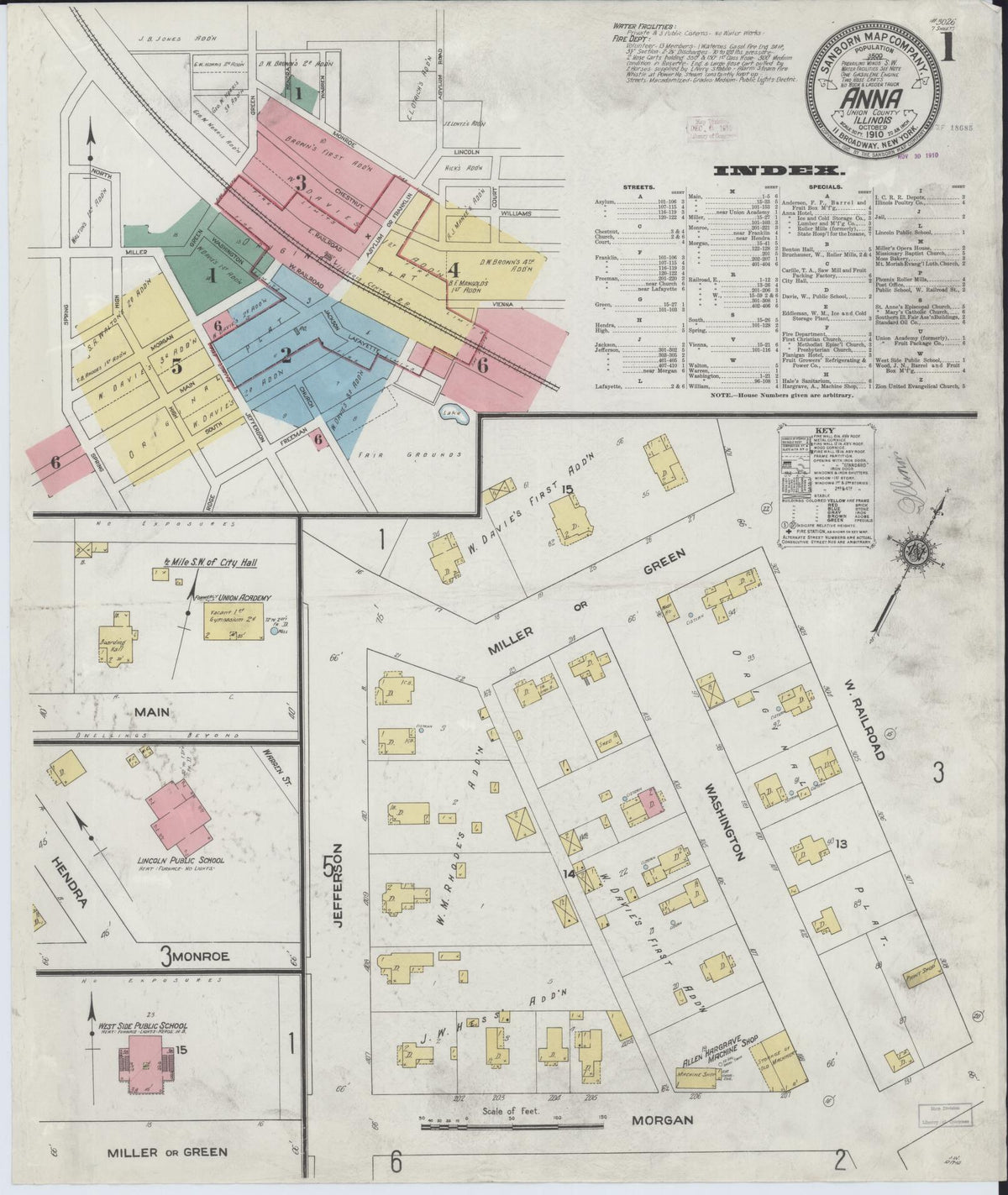 Sanborn Fire Insurance Map from Anna, Union County, Illinois (1910), Sheet #0001 - Complete Map Set gallery image, historic Sanborn map, vintage wall art, Illinois Illinois