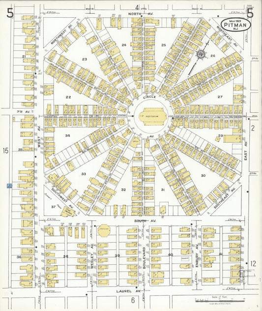 Sanborn Fire Insurance Map from Pitman, Gloucester County, New Jersey (1923), Sheet #0005 - Historic Sanborn Fire Insurance Map Print, vintage old map wall art, antique decor, genealogy gift, New Jersey New Jersey map