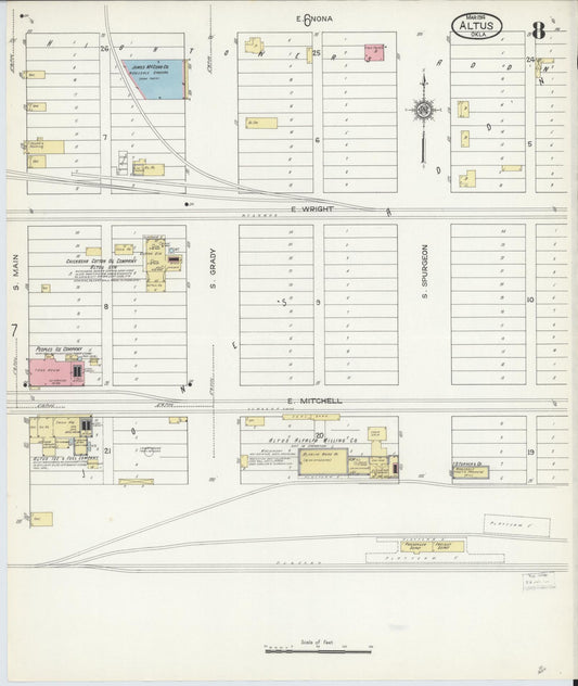 Sanborn Fire Insurance Map from Altus, Jackson County, Oklahoma (1914), Sheet #0008 - Historic Sanborn Fire Insurance Map Print, vintage old map wall art, antique decor, genealogy gift, Oklahoma Oklahoma map