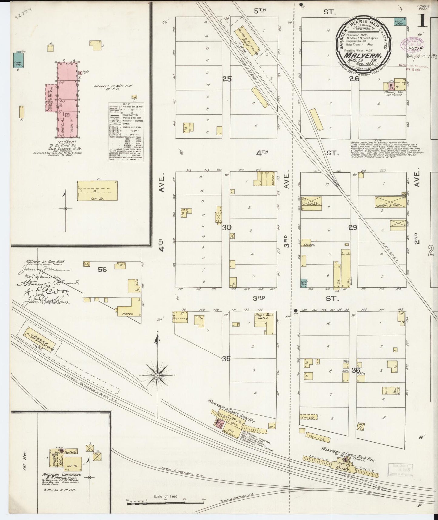 Sanborn Fire Insurance Map from Malvern, Mills County, Iowa (1893), Sheet #0001 - Historic Sanborn Fire Insurance Map Print