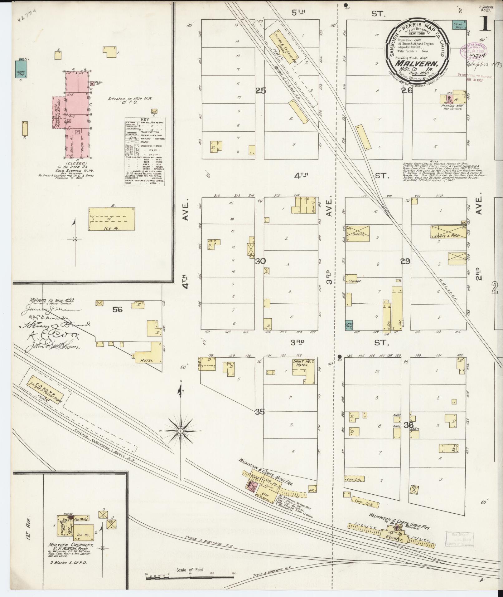 Sanborn Fire Insurance Map from Malvern, Mills County, Iowa (1893), Sheet #0001 - Historic Sanborn Fire Insurance Map Print