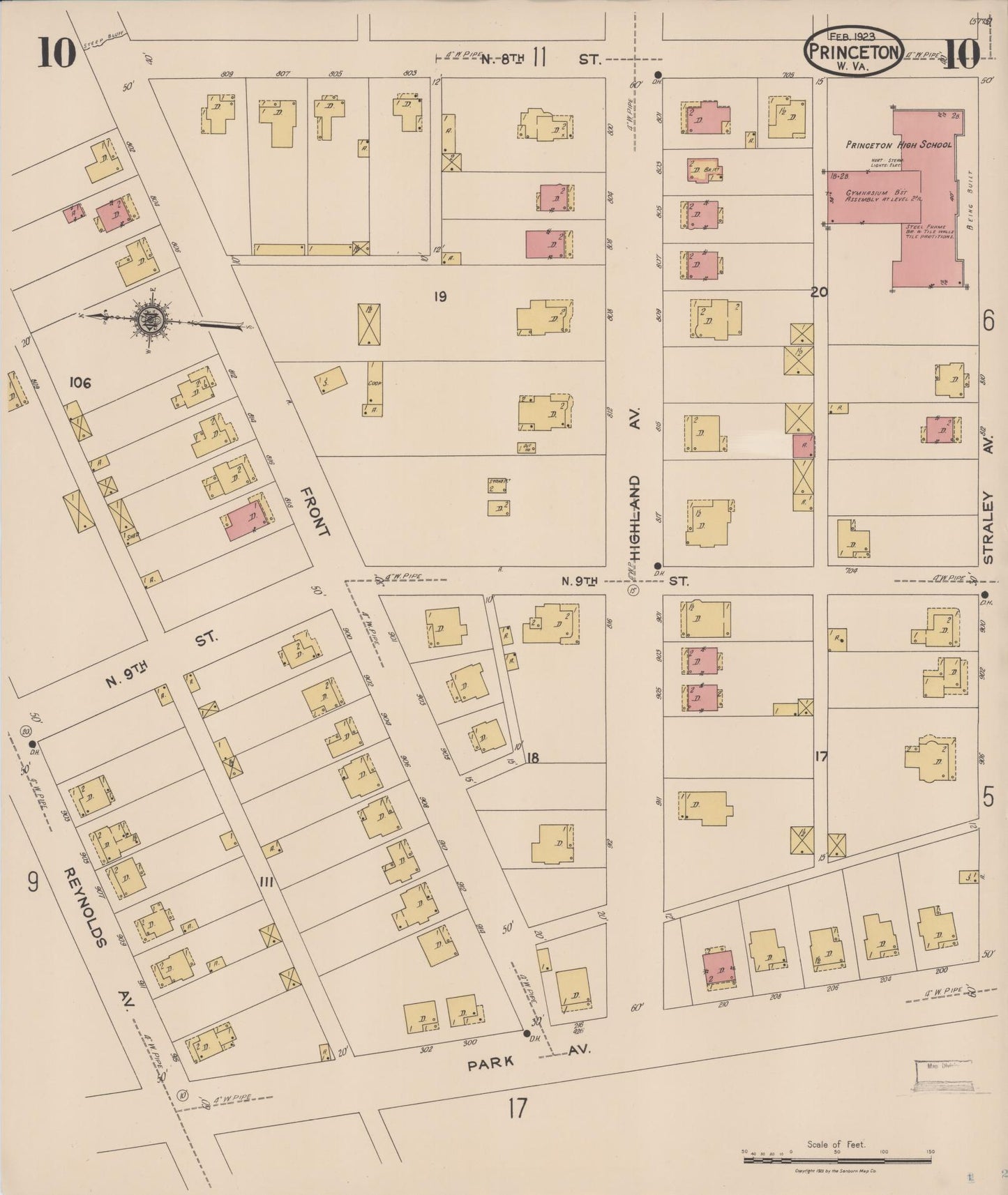 Sanborn Fire Insurance Map from Princeton, Mercer County, West Virginia (1923), Sheet #0010 - Complete Map Set gallery image, historic Sanborn map, vintage wall art, West Virginia West Virginia