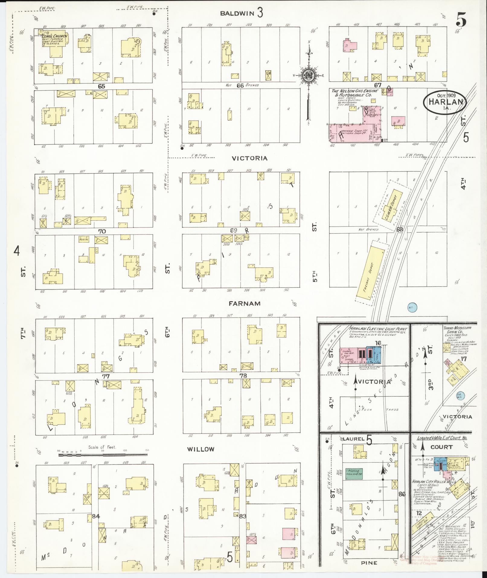 Sanborn Fire Insurance Map from Harlan, Shelby County, Iowa (1909), Sheet #0005 - Historic Sanborn Fire Insurance Map Print, vintage old map wall art