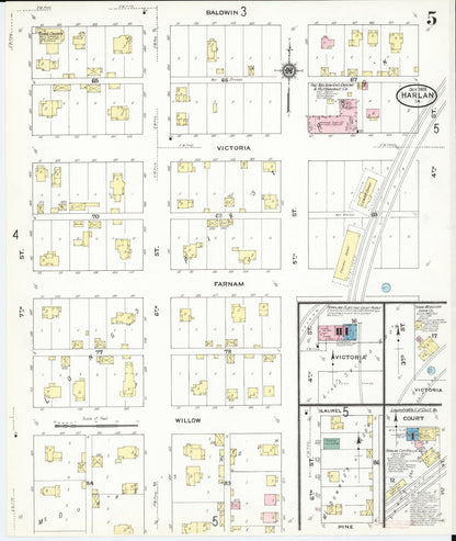 Sanborn Fire Insurance Map from Harlan, Shelby County, Iowa (1909), Sheet #0005 - Historic Sanborn Fire Insurance Map Print, vintage old map wall art