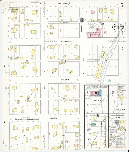 Sanborn Fire Insurance Map from Harlan, Shelby County, Iowa (1909), Sheet #0005 - Historic Sanborn Fire Insurance Map Print, vintage old map wall art