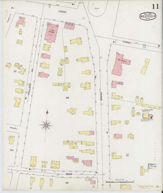 Sanborn Fire Insurance Map from Westfield, Hampden County, Massachusetts (1895), Sheet #0011 - Historic Sanborn Fire Insurance Map Print, vintage old map wall art, antique decor, genealogy gift, Massachusetts Massachusetts map