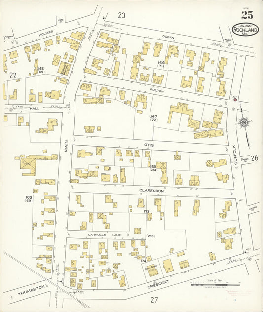 Sanborn Fire Insurance Map from Rockland, Knox County, Maine (1922), Sheet #0025 - Historic Sanborn Fire Insurance Map Print, vintage old map wall art, antique decor, genealogy gift, Maine Maine map